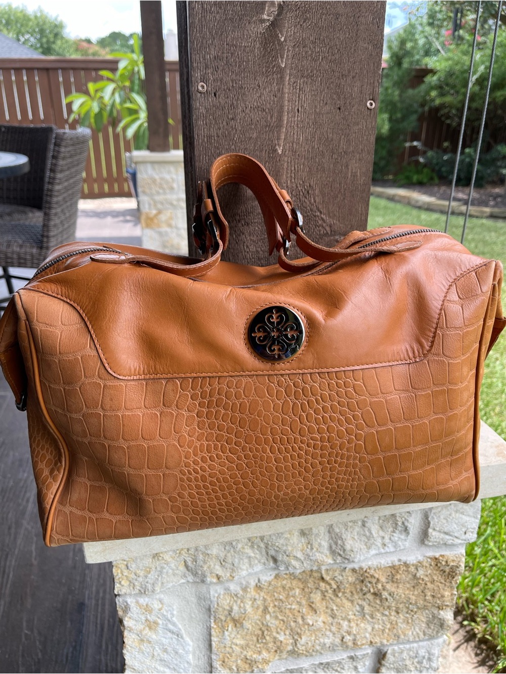 Velez Leather Satchel Bag with Embossed Texture